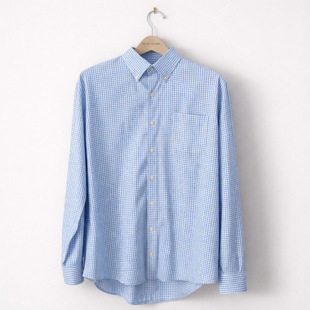 Peter Millar Men’s Button Down Shirt XL Blue & White Gingham Cotton Blend